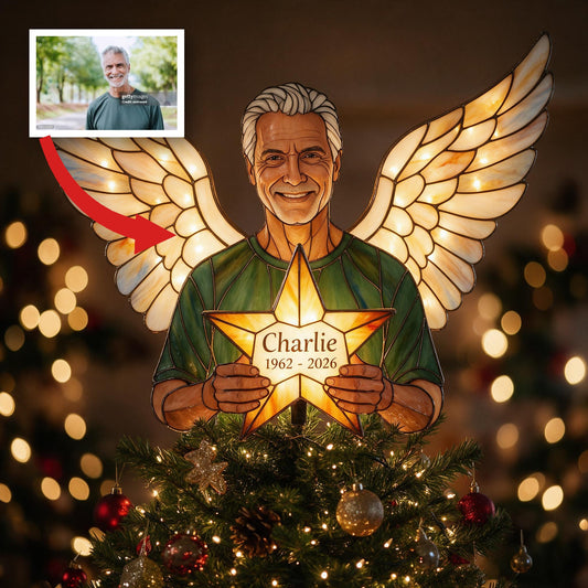 Personalized Memorial Dad Angel LED Christmas Tree Topper - Custom Holiday Bereavement Remembrance Keepsake Gift