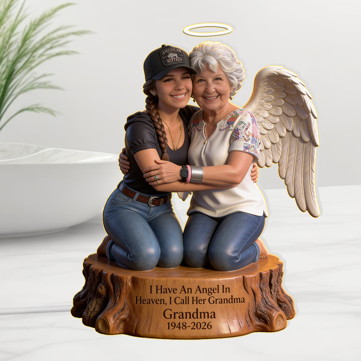 Personalized I Have An Angel In Heaven Memorial Acrylic LED Night Light, Guardian Angel Hugging Child Bereavement Keepsake Gift
