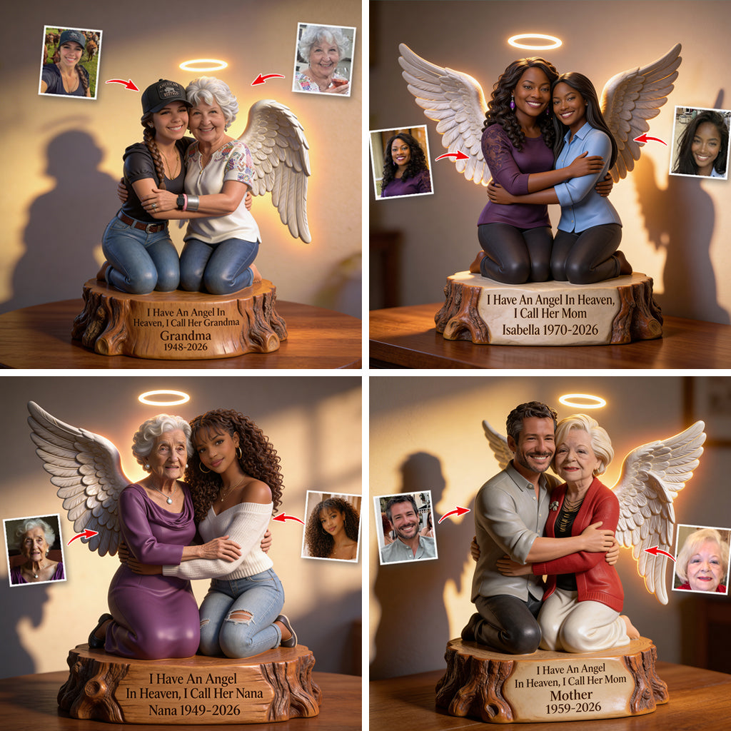 Personalized Memorial Acrylic LED Night Light - Guardian Angel Father Hugging Child Heaven Remembrance Sympathy Gift