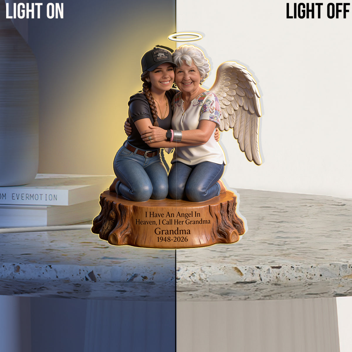 I Have An Angel In Heaven Personalized Couple Memorial Acrylic LED Night Light Bereavement Sympathy Gift