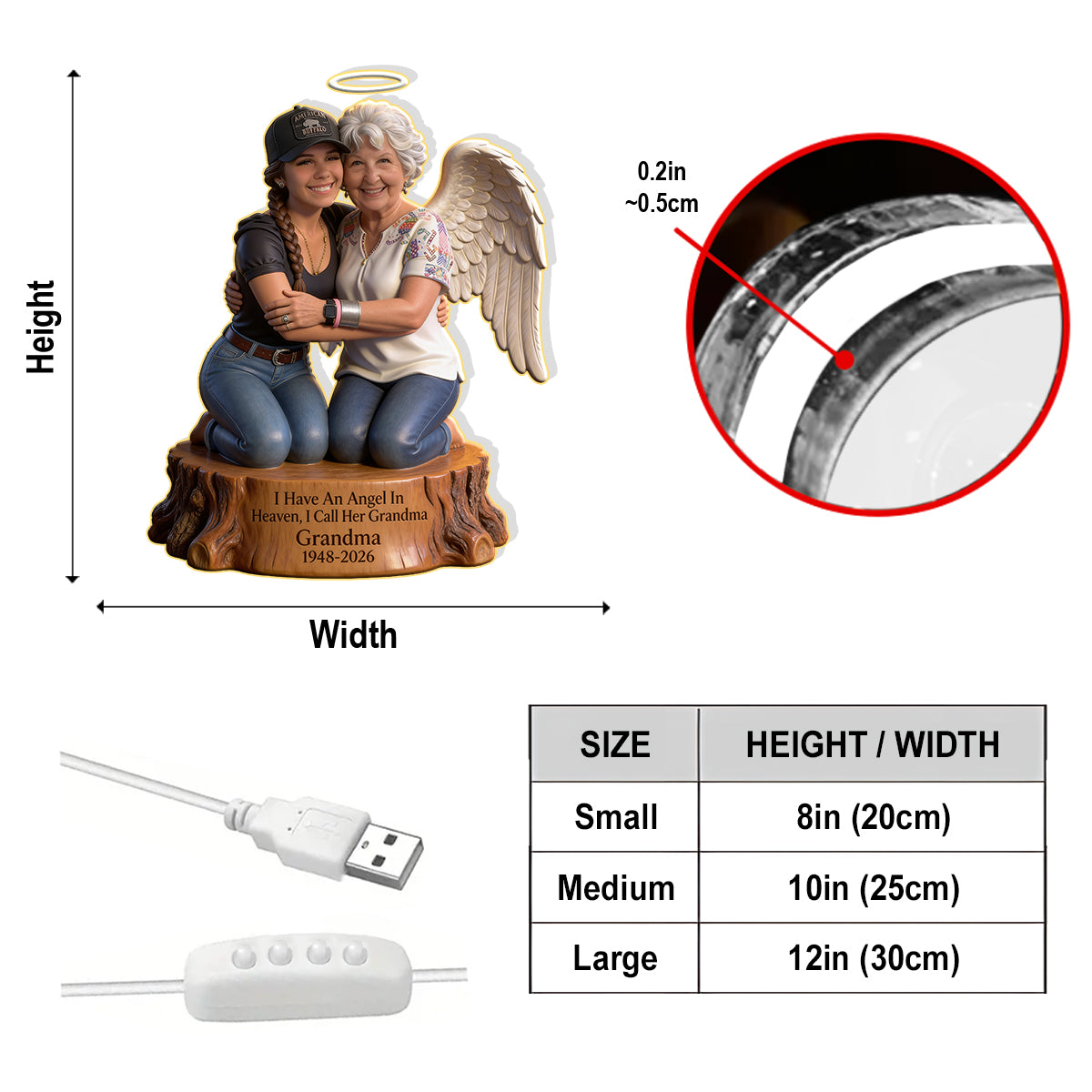 I Have An Angel In Heaven Personalized Couple Memorial Acrylic LED Night Light Bereavement Sympathy Gift