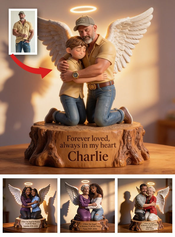 Personalized Memorial Acrylic LED Night Light - Guardian Angel Father Hugging Child Heaven Remembrance Sympathy Gift