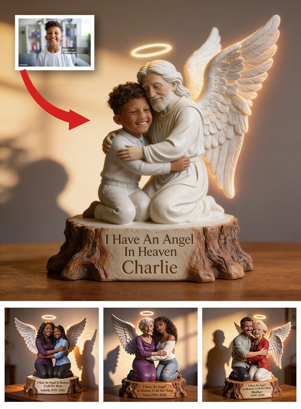 Personalized I Have An Angel In Heaven Memorial Acrylic LED Night Light, Guardian Angel Hugging Child Bereavement Keepsake Gift