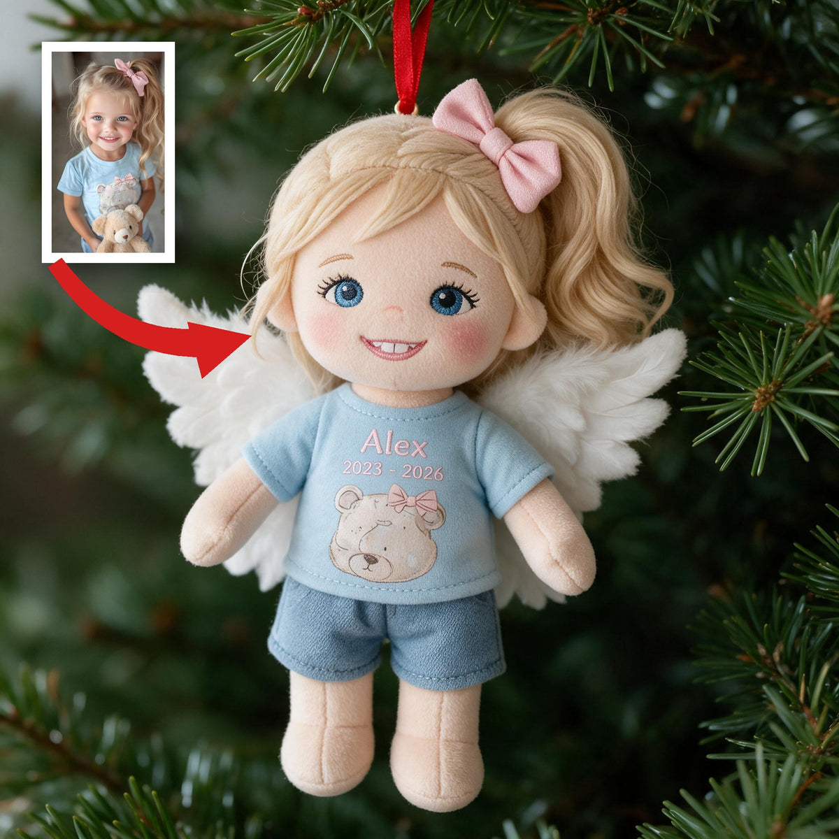 Personalized Blonde Winged Angel Kid Memorial Plush Ornament - I'm Always With You Christmas Keepsake Gift