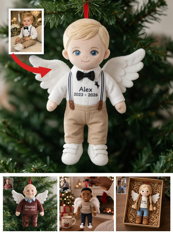 I'm Always With You Personalized Blonde Little Boy Angel Memorial Plush Ornament, Custom Remembrance Christmas Keepsake Gift