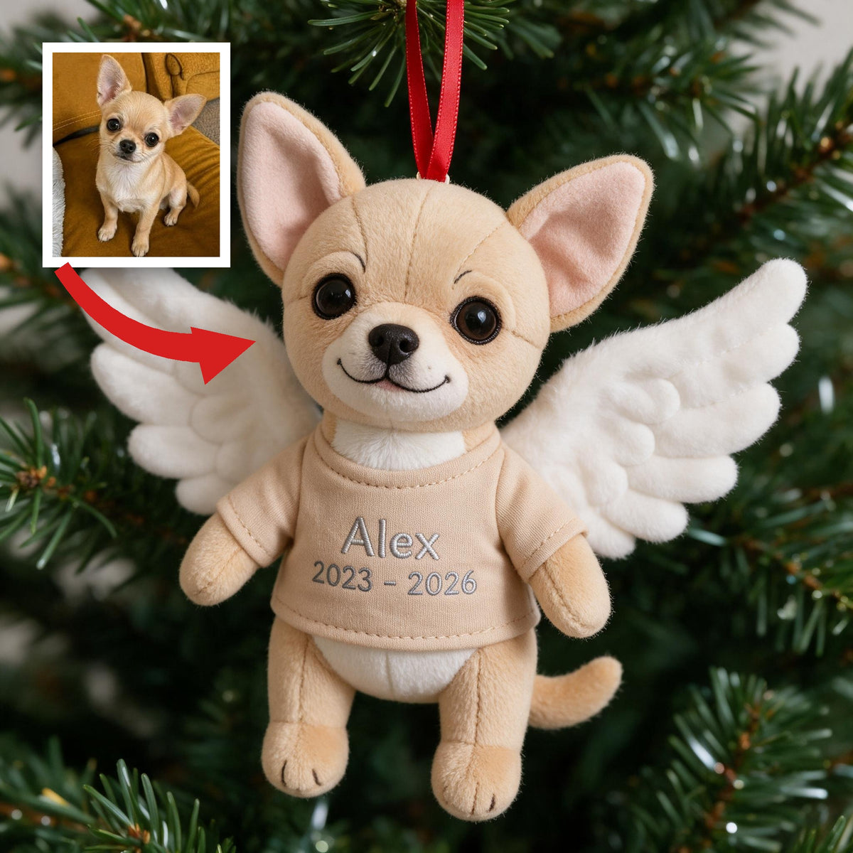 Personalized Angel Tan Chihuahua Memorial Plush Ornament | Pet Loss I'm Always With You Christmas Keepsake Gift