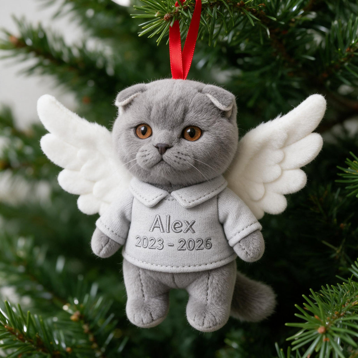 Personalized Grey British Shorthair Cat Angel Memorial Plush Ornament - Pet Loss Keepsake Christmas Tree Decor Gift