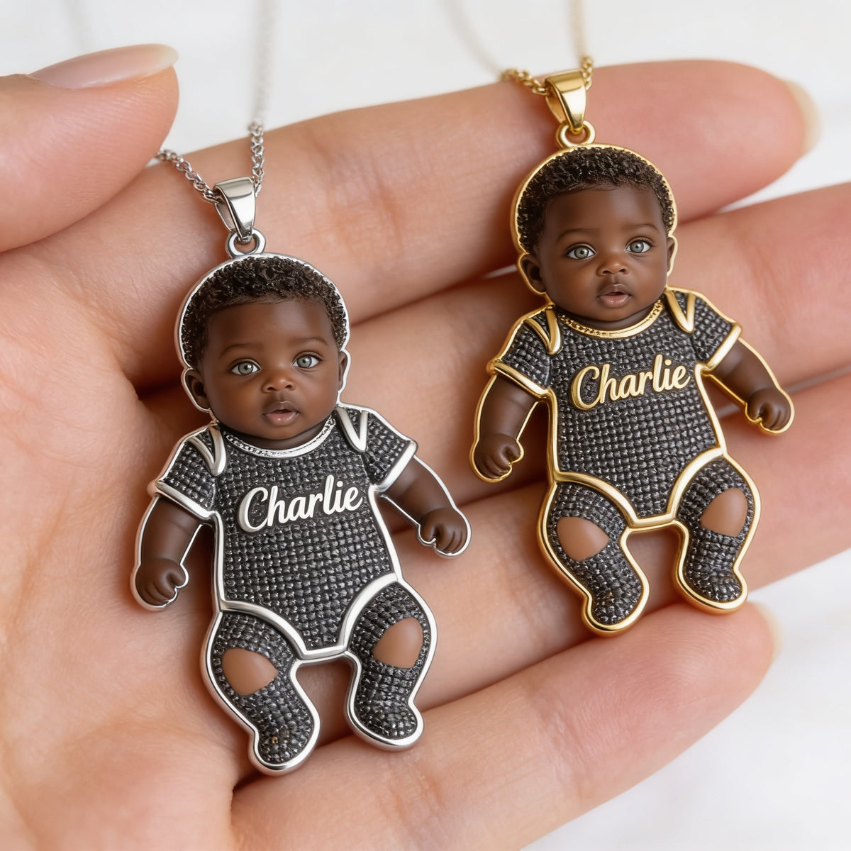Personalized 3D Kid Shaped Metal Pendant Necklace Custom Engraved Newborn Baby Name New Mom Keepsake Jewelry Gift