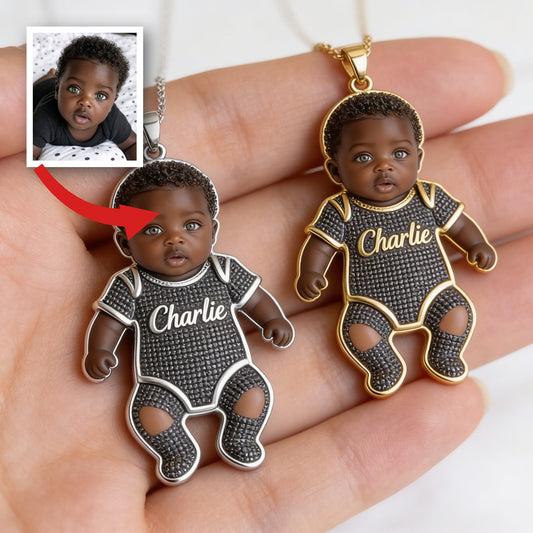 Personalisierte 3D Kinderform Metallanhänger Halskette Graviert Neugeborenes Geschenk