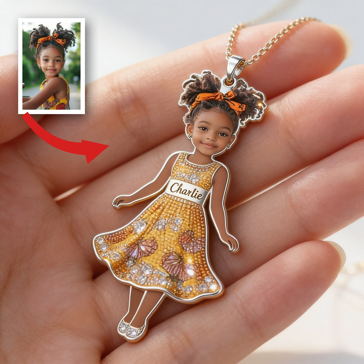 Custom Personalized 5 Year Old Black Kid Photo Shaped Metal Pendant Necklace Sentimental Keepsake Jewelry Gift for Parents