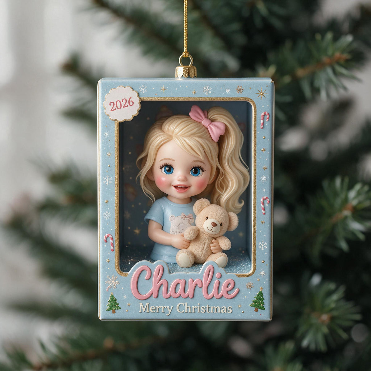 Personalized Cute 3D Little Girl Kid Christmas Ornament Custom 2026 Keepsake Holiday Tree Decoration Gift