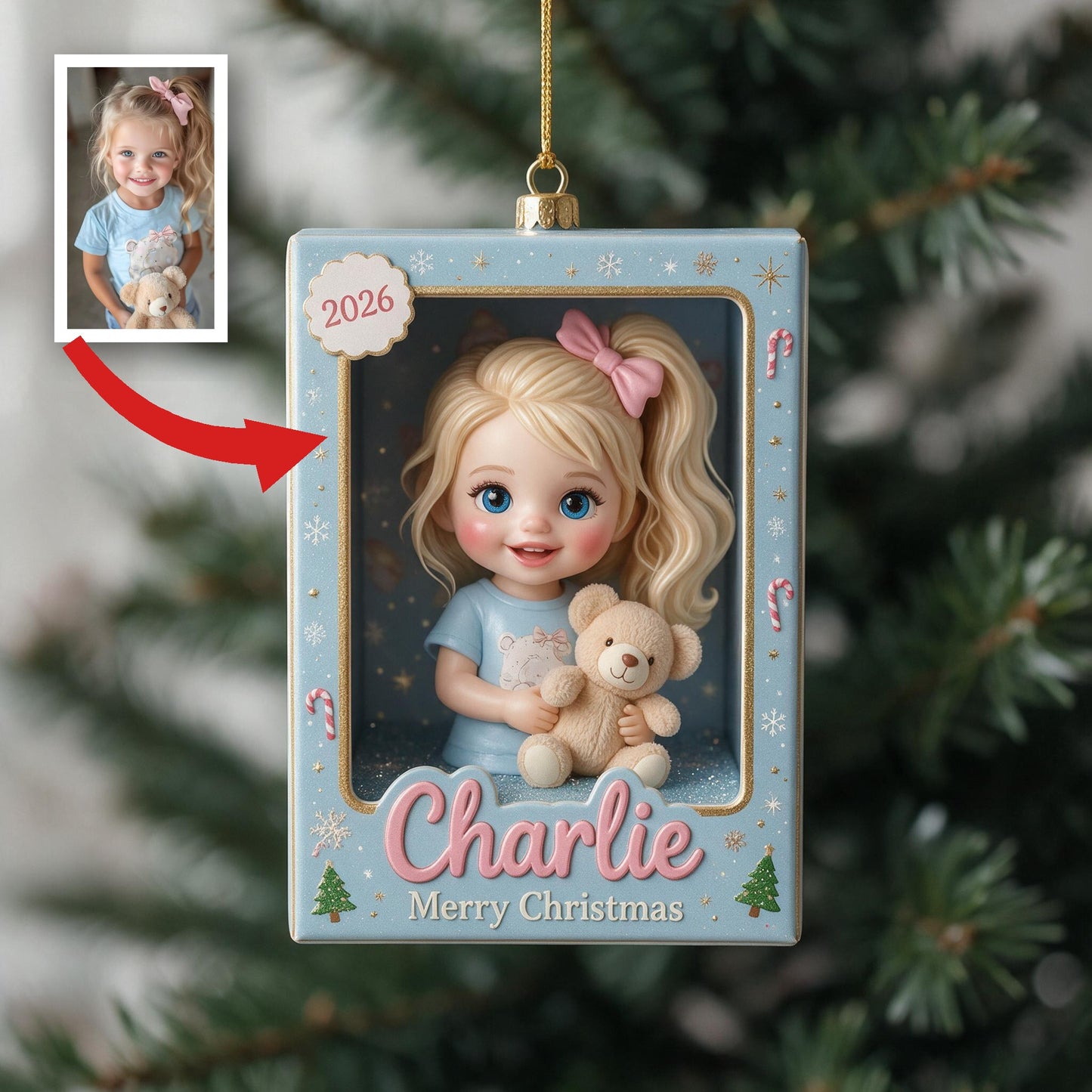 Personalized Cute 3D Little Girl Kid Christmas Ornament Custom 2026 Keepsake Holiday Tree Decoration Gift