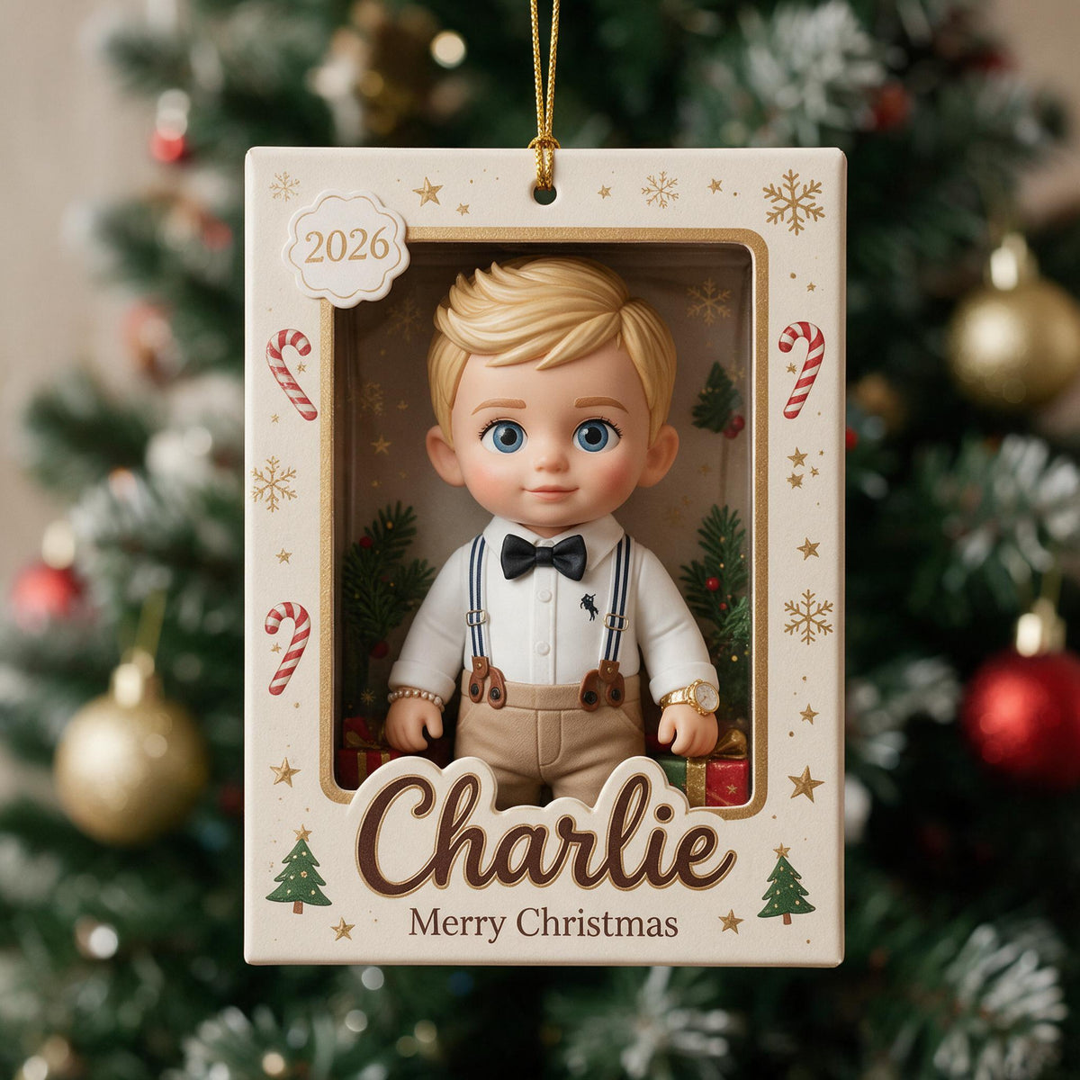 Personalized Cute Little Boy Custom Name 2026 Christmas Ornament Holiday Tree Keepsake Decoration Gift