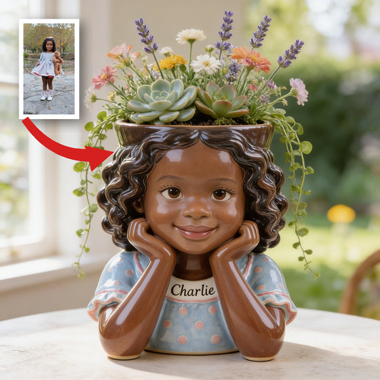 Personalisierter Acryl-Blumentopf in Kinderform mit Namen für 4-jährige Kinder