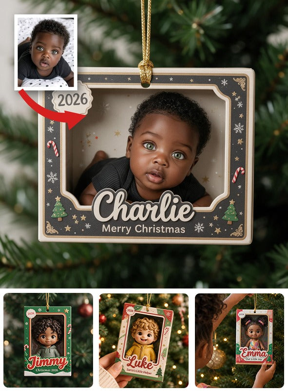 Personalized Newborn Black Baby Photo 2026 Christmas Ornament - Custom Kid Name Holiday Keepsake Tree Decoration Gift
