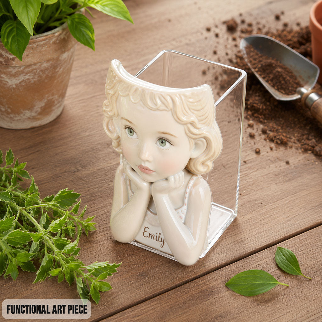 Custom Personalized Curly Haired Child Shaped Acrylic Planter Pot, Custom Name 2 Year Old Black Kid Flower Vase for Home Decor & Meaningful Gifting