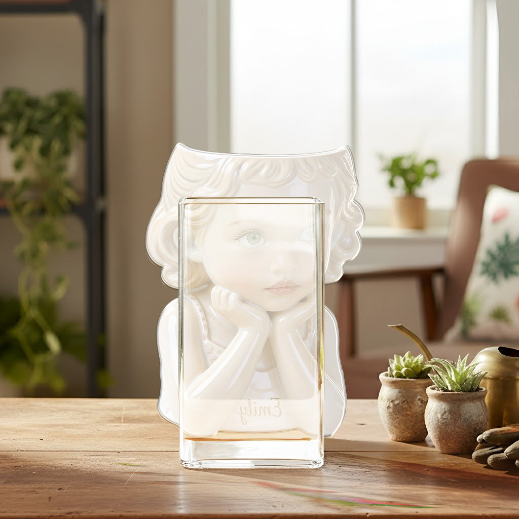 Personalized Curly Haired Little Boy 5 year old Acrylic Planter Pot Custom Child Portrait Home Decor Keepsake Gift