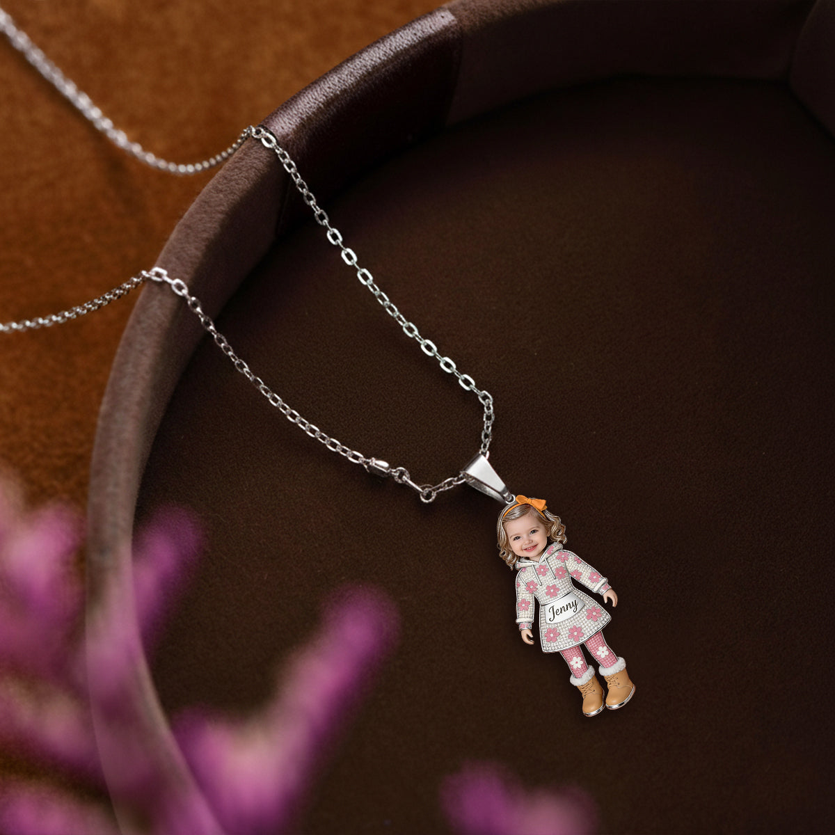 Personalized 2 Year Old Boy Kid Photo Shaped Metal Pendant Necklace, Custom Child Portrait Sentimental Keepsake Jewelry Gift