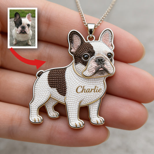 Personalized French Bulldog Shaped Metal Pendant Necklace Custom Engraved Name Gift for Frenchie Dog Owners