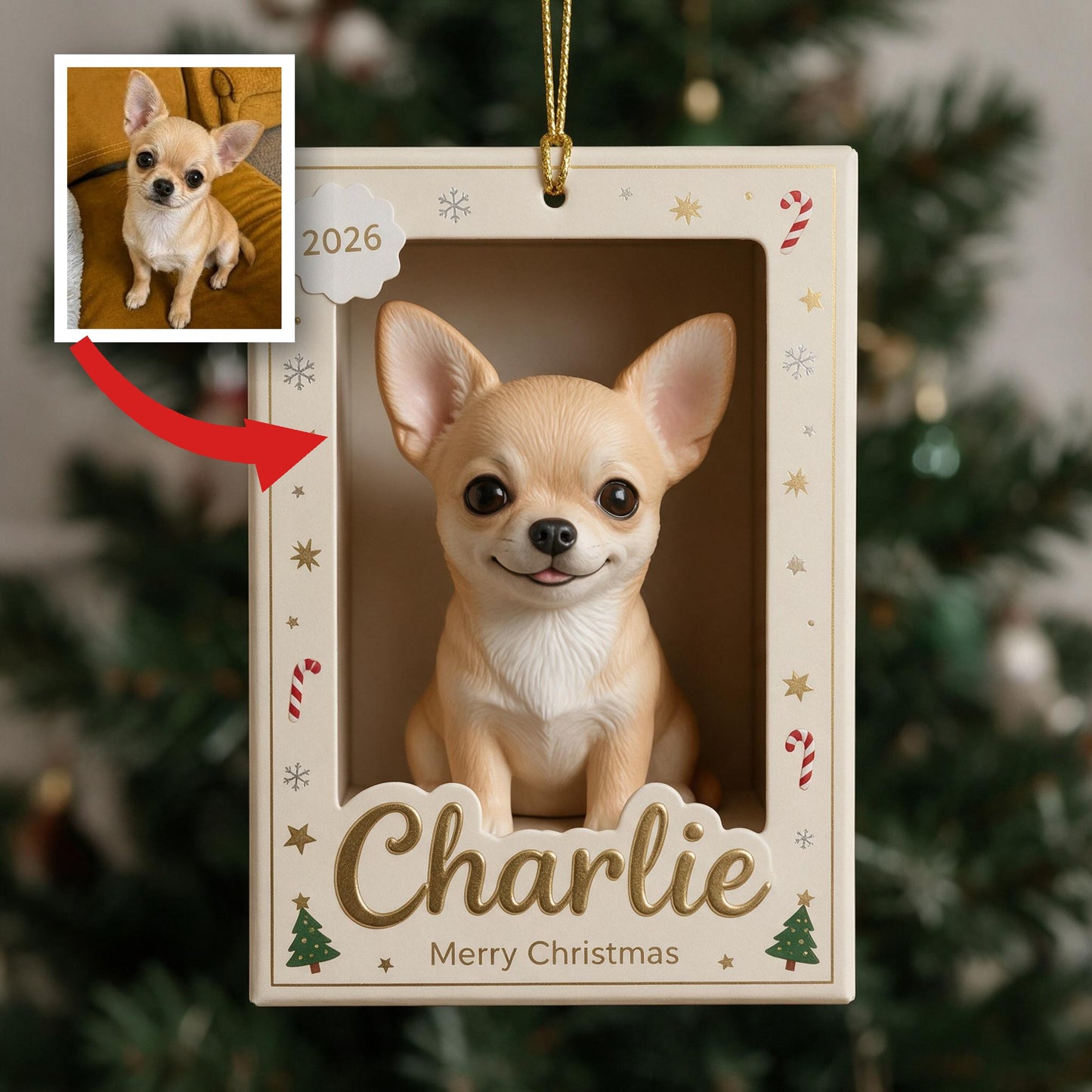 Personalized Fawn Chihuahua Christmas Ornament, Custom 2026 Pet Keepsake Gift for Chihuahua Owner Holiday Tree Decor
