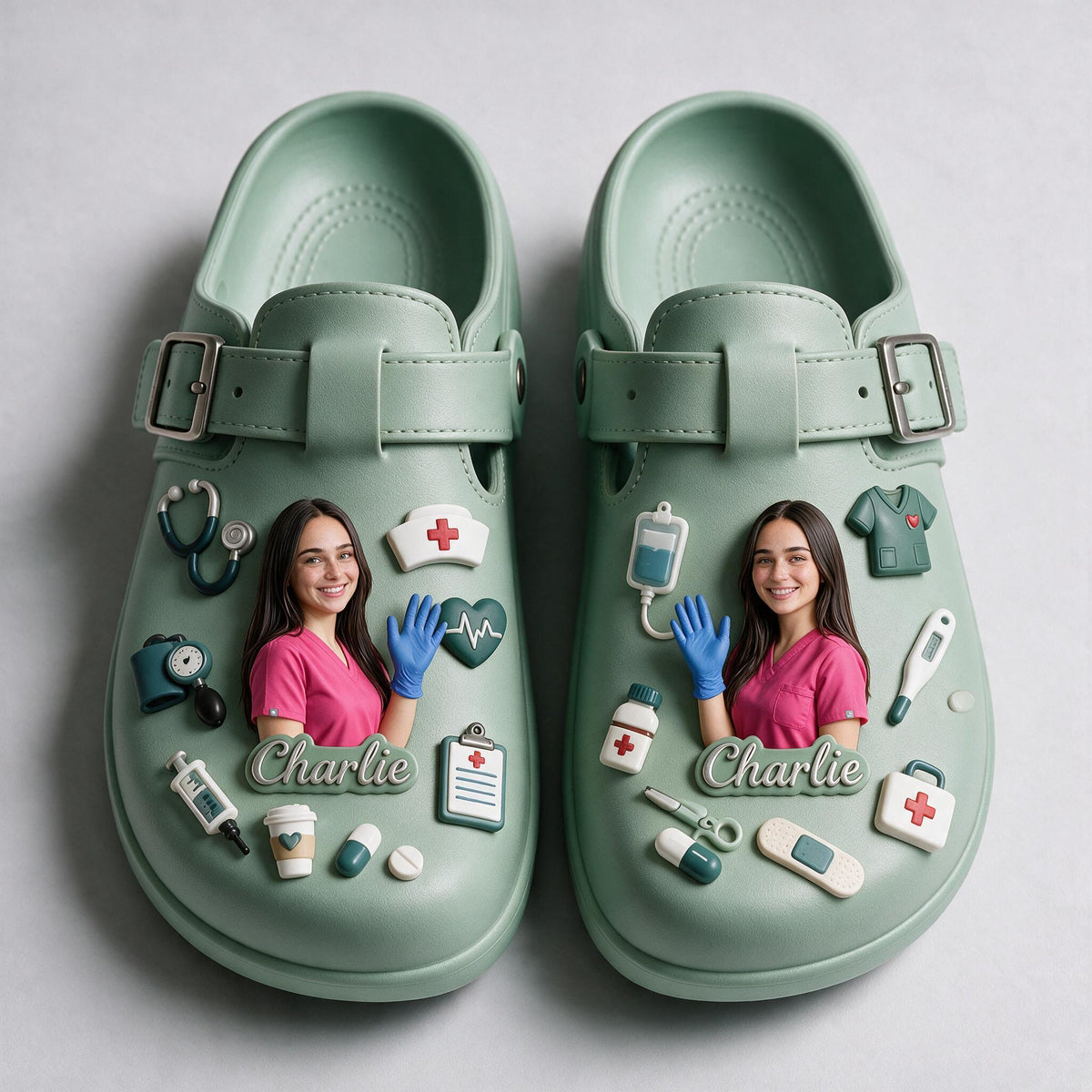 Personalized Nurse Life Arch Support Clogs, 3D Medical Charm Custom Footwear Gift for RN Healthcare Workers