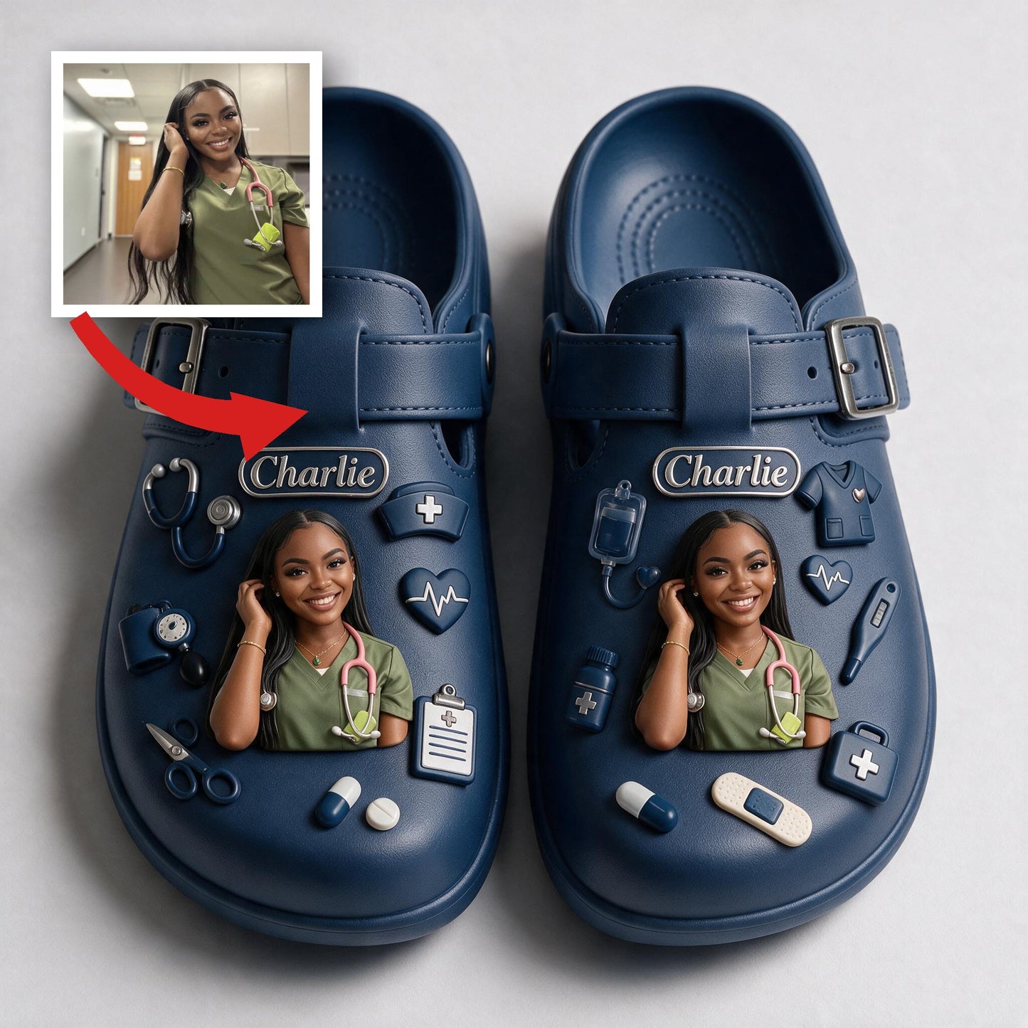 Personalized 3D Black Nurse Life Arch Support Clogs, Custom Comfort Work Shoes Ideal for Nurse Appreciation Gifts