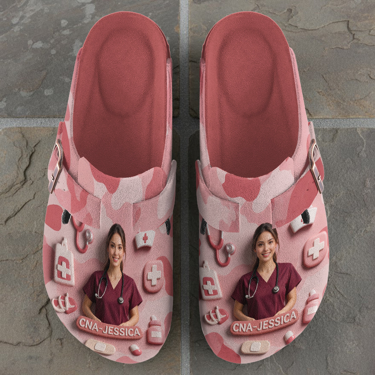Personalized 3D Nurse Life Clogs with Arch Support, Custom Name Comfortable Work Gift for Latina CNA Healthcare Workers