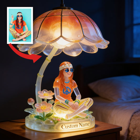 Personalisierte Hippie Friedenszeichen Frau Acryl LED Nachtlicht mit Namen Selbstliebe Schlafzimmer Dekor Geschenk