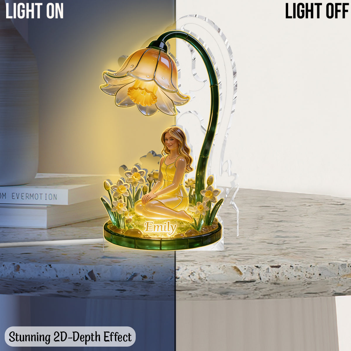Personalized Custom Name Folk Art Floral Latina Woman Acrylic LED Night Light, Self Love Bedroom Decor Gift