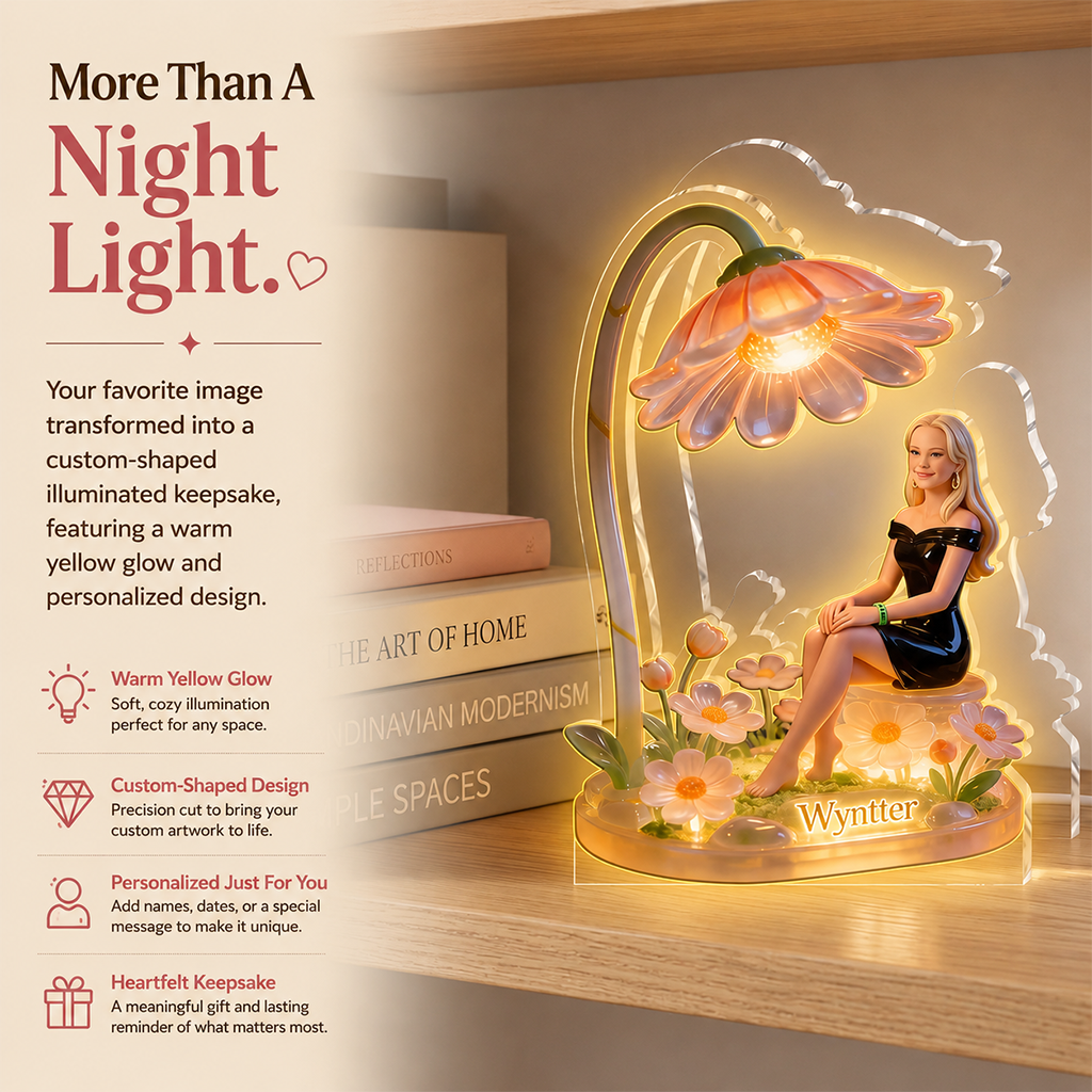 Personalized Smiling Latina Woman Acrylic LED Night Light, Custom Name Sentimental Gift for Grandma Bedroom Home Decor