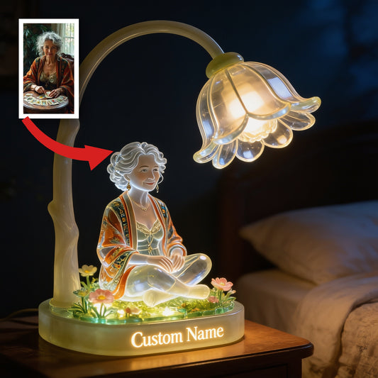 Personalisierte lächelnde Latina Frau Acryl LED Nachtlicht, individueller Name sentimentales Geschenk für Großmutter Schlafzimmer Dekor