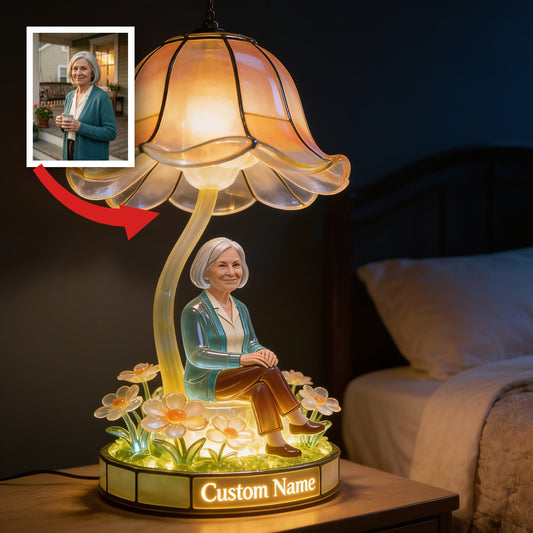 Personalisierte lächelnde ältere Frau benutzerdefinierte Acryl LED Nachtlicht, gemütliche warme Schlafzimmerdekoration, durchdachtes Geschenk für Oma