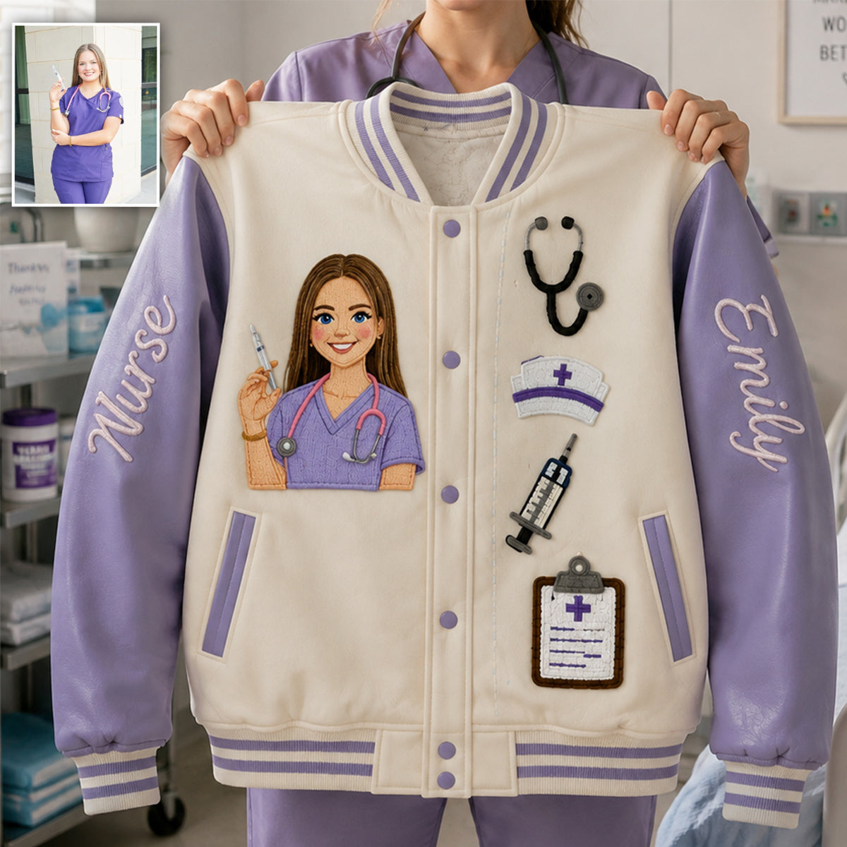 Personalized Black Nurse Varsity Jacket - Custom Medical Themed Appreciation Gift For Registered Nurse Healthcare Staff