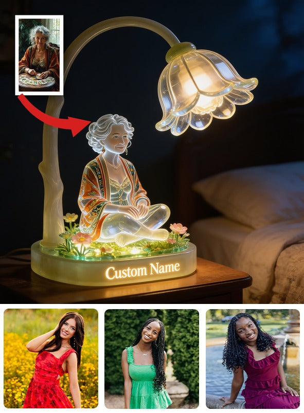 Personalized Smiling Latina Woman Acrylic LED Night Light, Custom Name Sentimental Gift for Grandma Bedroom Home Decor
