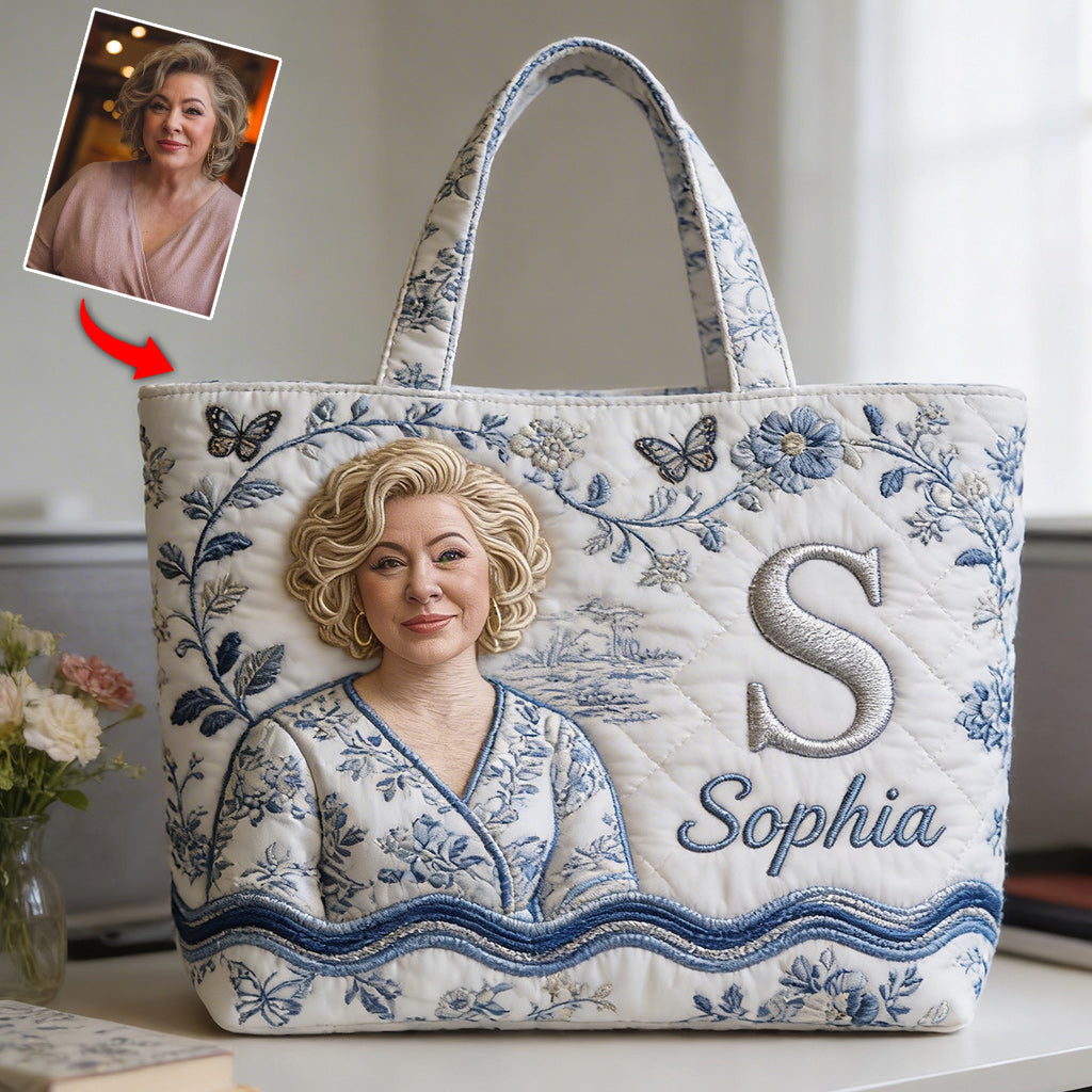 Personalized Custom Black Girl Portrait Monogram Quilted Tote Bag, Unique Self Love Gift for Everyday Use & Outings
