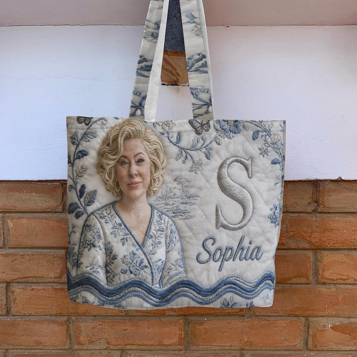 Personalized Embroidered Latina Girl Portrait Quilted Tote Bag, Custom Name Monogram Unique Self Love Everyday Carry Gift