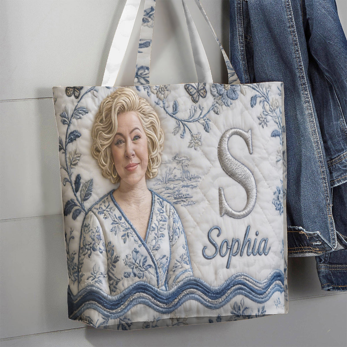 Personalized Embroidered Blonde Braided Girl Quilted Tote Bag - Custom Name Self Love Gift for Everyday Use