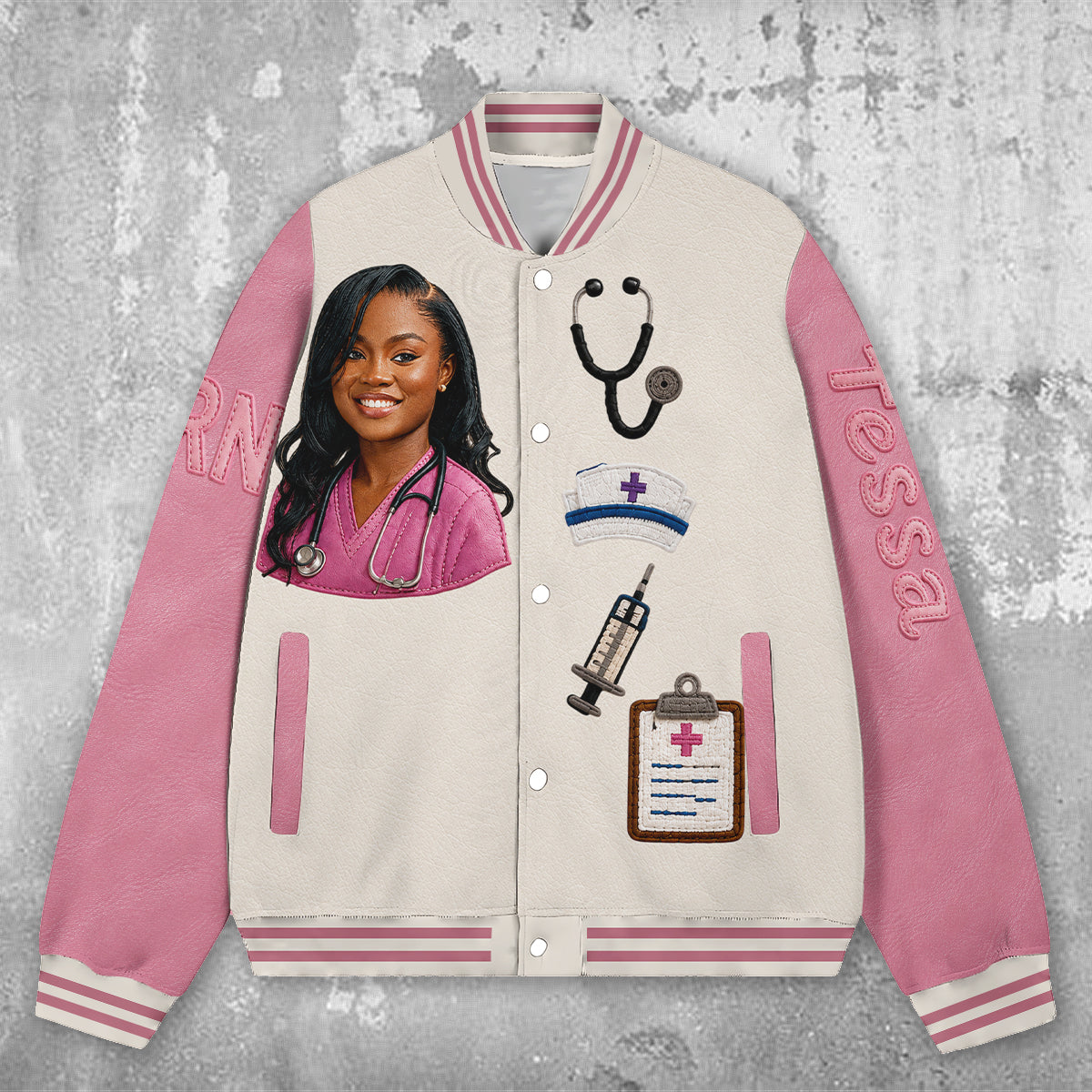 Personalized Doctor Varsity Jacket - Unique Custom Gift For Black Woman, Medical Professionals Casual Everyday Streetwear Outerwear