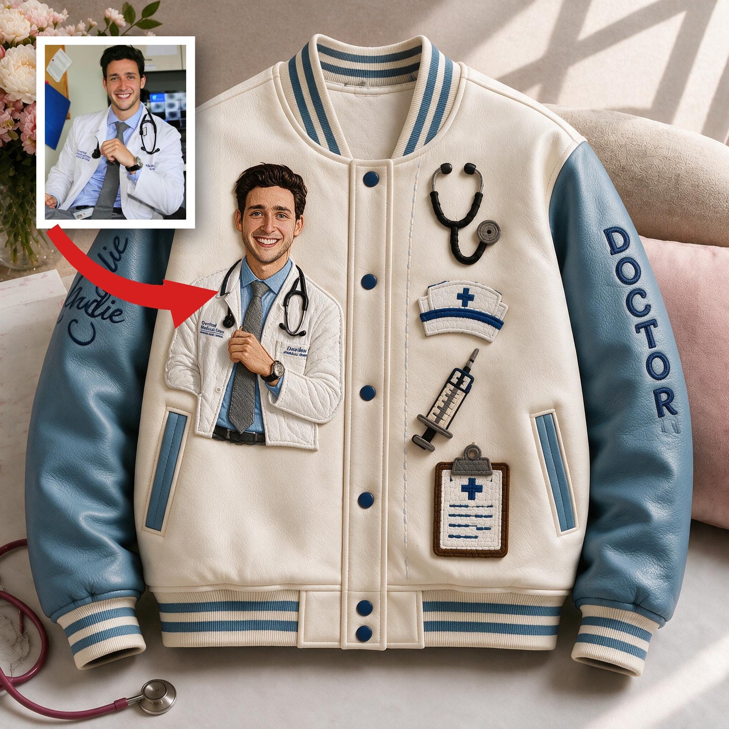 Personalized Doctor Varsity Jacket, Thoughtful Appreciation Gift For Medical Professionals, Residents and Physician Coworkers