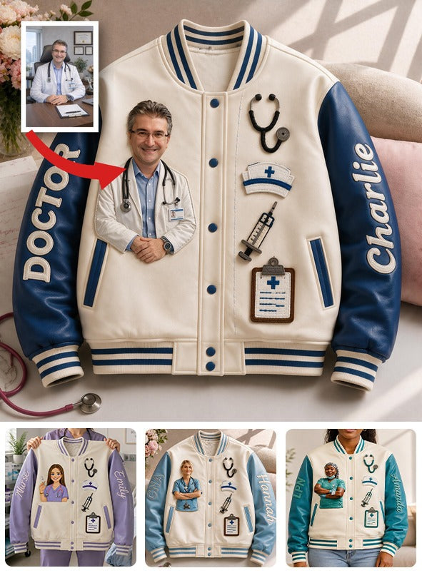 Personalized Latina Doctor Varsity Jacket, Unique Appreciation Gift For Medical Professional Casual Everyday Outerwear
