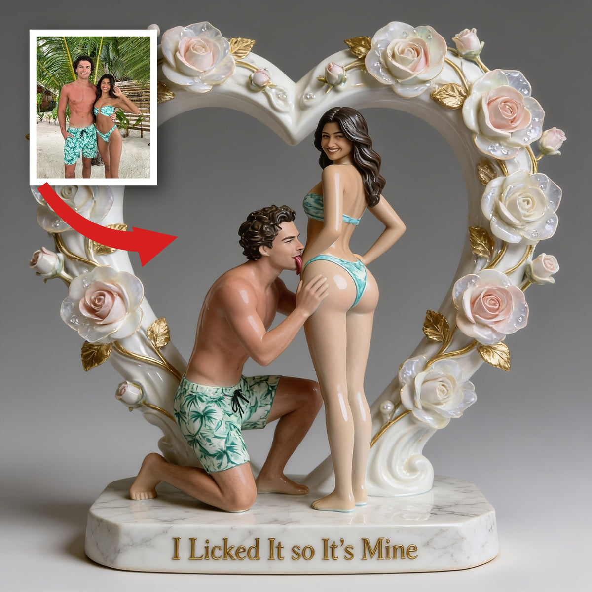 I Licked It So It's Mine Cheeky Romantic Latina Couple Heart Shaped Acrylic Plaque, Funny Anniversary Gift for Partner Desk Home Decor