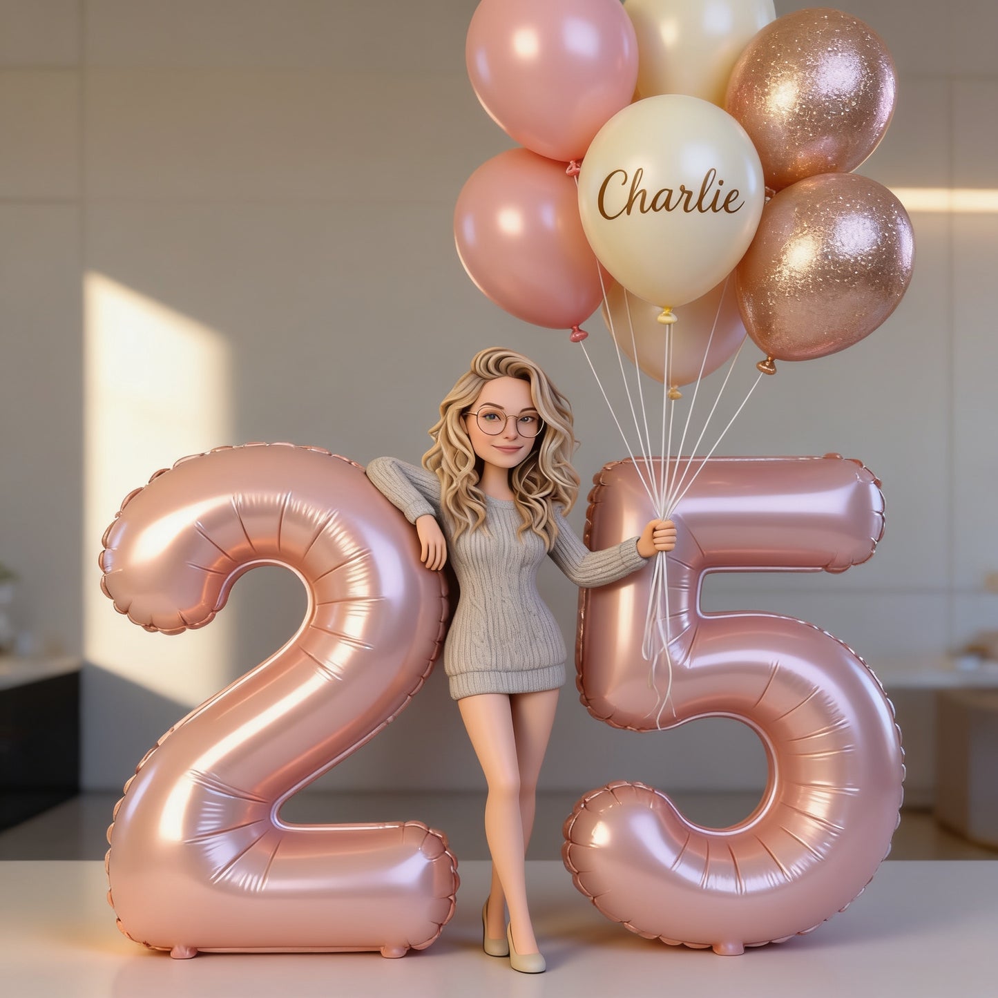 Custom Shaped Personalized Milestone Birthday Acrylic Plaque, Adult Woman with Balloons & Age Number Keepsake Gift
