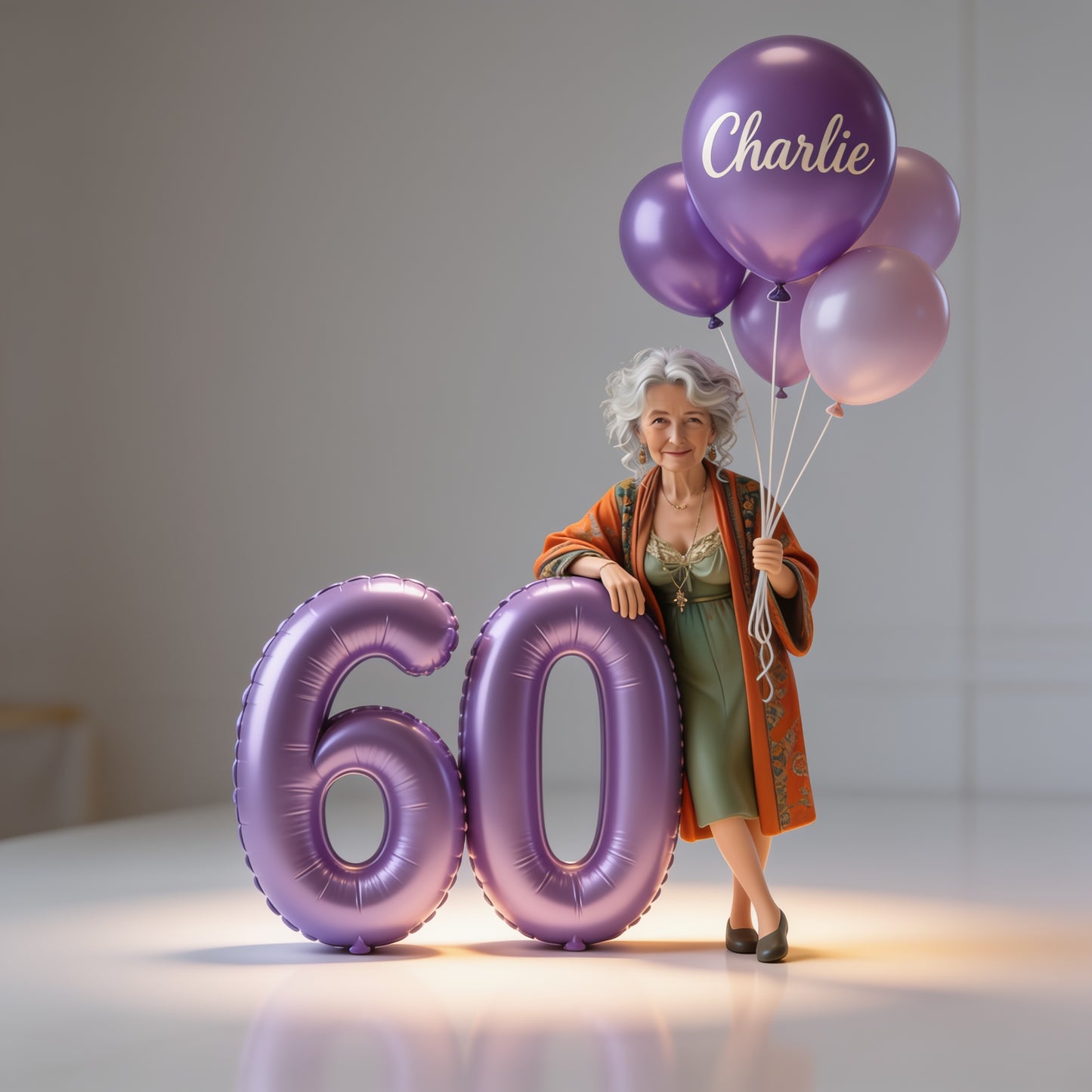 Personalized 60th Birthday Custom Shaped Acrylic Plaque, Elegant Older Latina Woman with Balloons Keepsake Gift for Grandma
