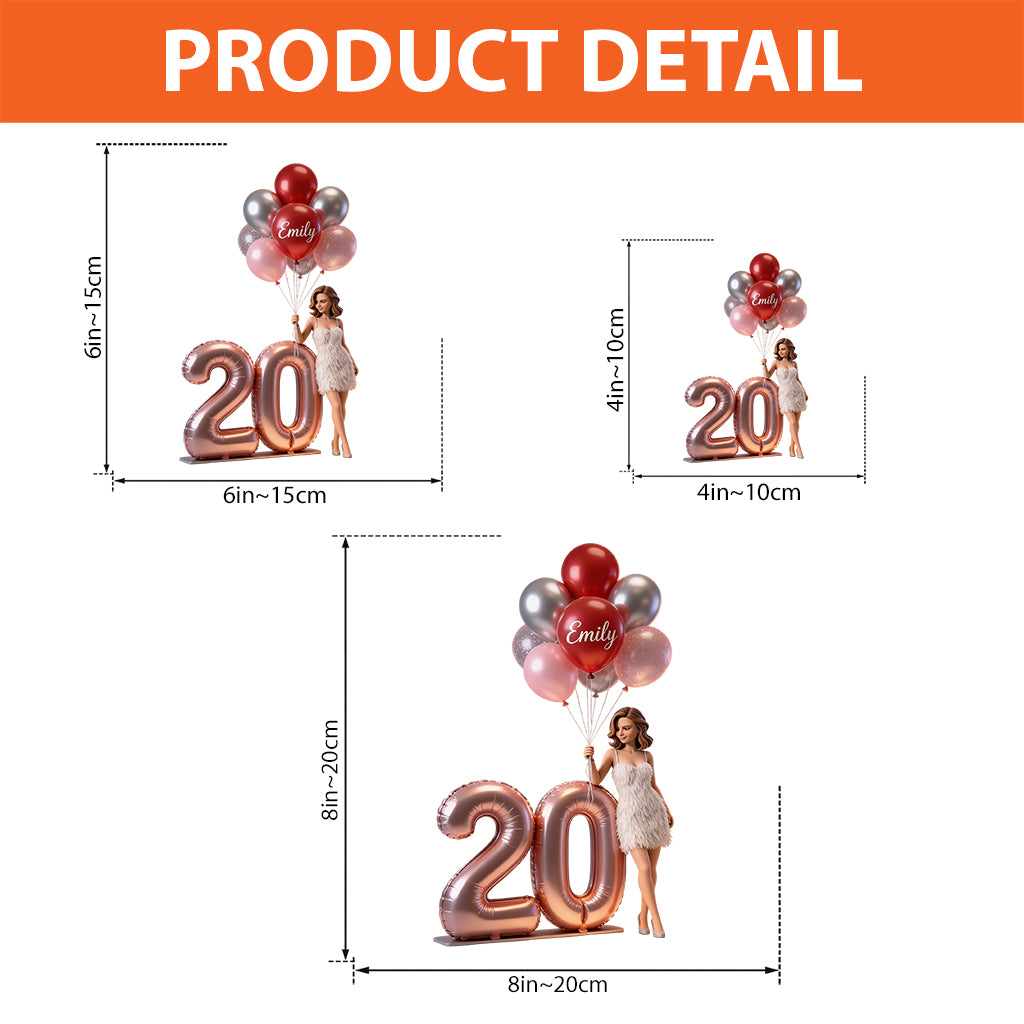 Personalized 60th Birthday Custom Shaped Acrylic Plaque, Elegant Older Latina Woman with Balloons Keepsake Gift for Grandma