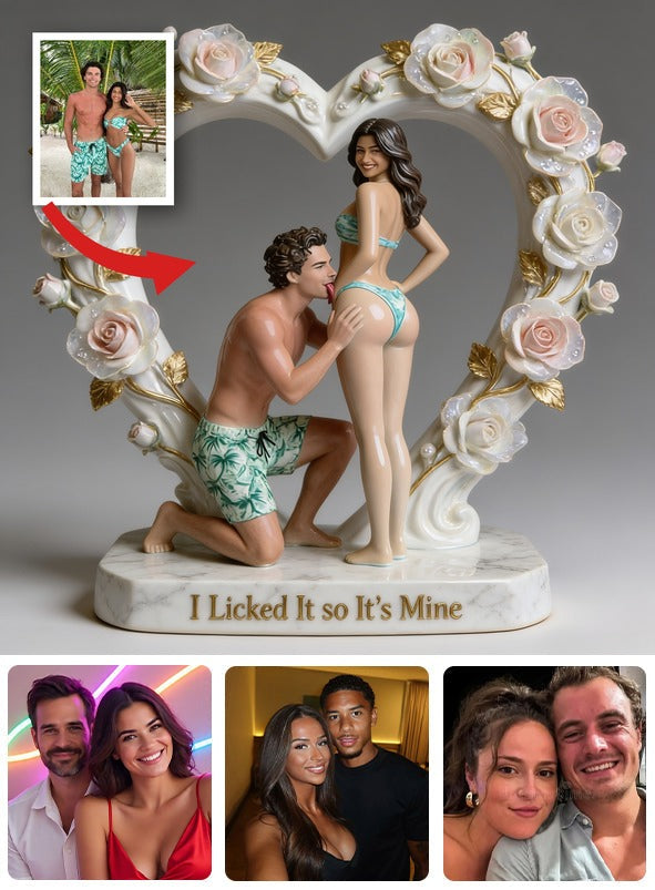 I Licked It So It's Mine Cheeky Romantic Latina Couple Heart Shaped Acrylic Plaque, Funny Anniversary Gift for Partner Desk Home Decor