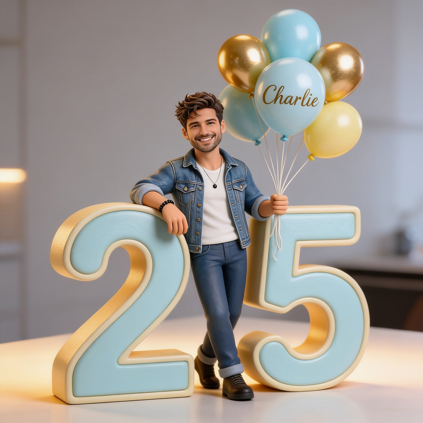 Personalized Custom Smiling Adult Man Milestone Birthday Balloon Shaped Acrylic Plaque, Unique Gift For Him