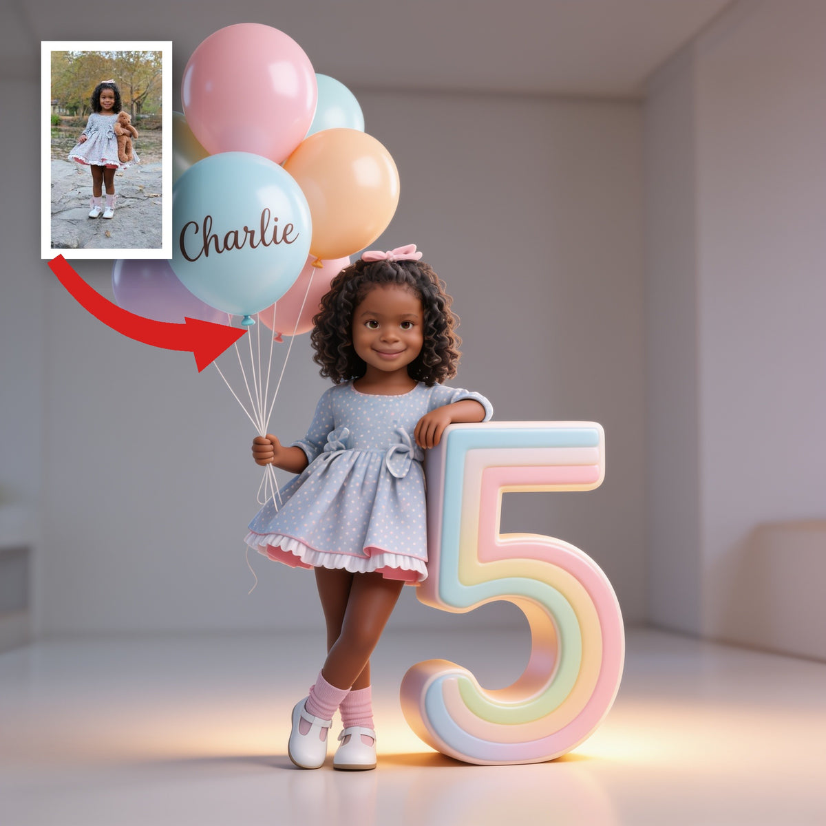 Personalized Kids Birthday Custom Shaped Acrylic Plaque, Little Black Girl Portrait with Balloons Milestone Birthday Keepsake Gift