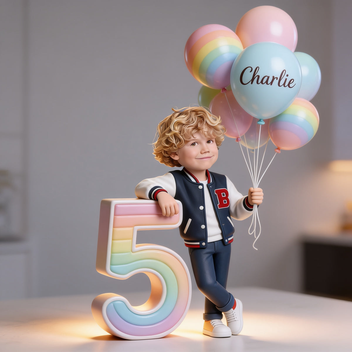 Personalized Little Latina Boy Birthday Custom Shaped Acrylic Plaque, Custom Kid Portrait with Balloons & Milestone Age Keepsake Gift