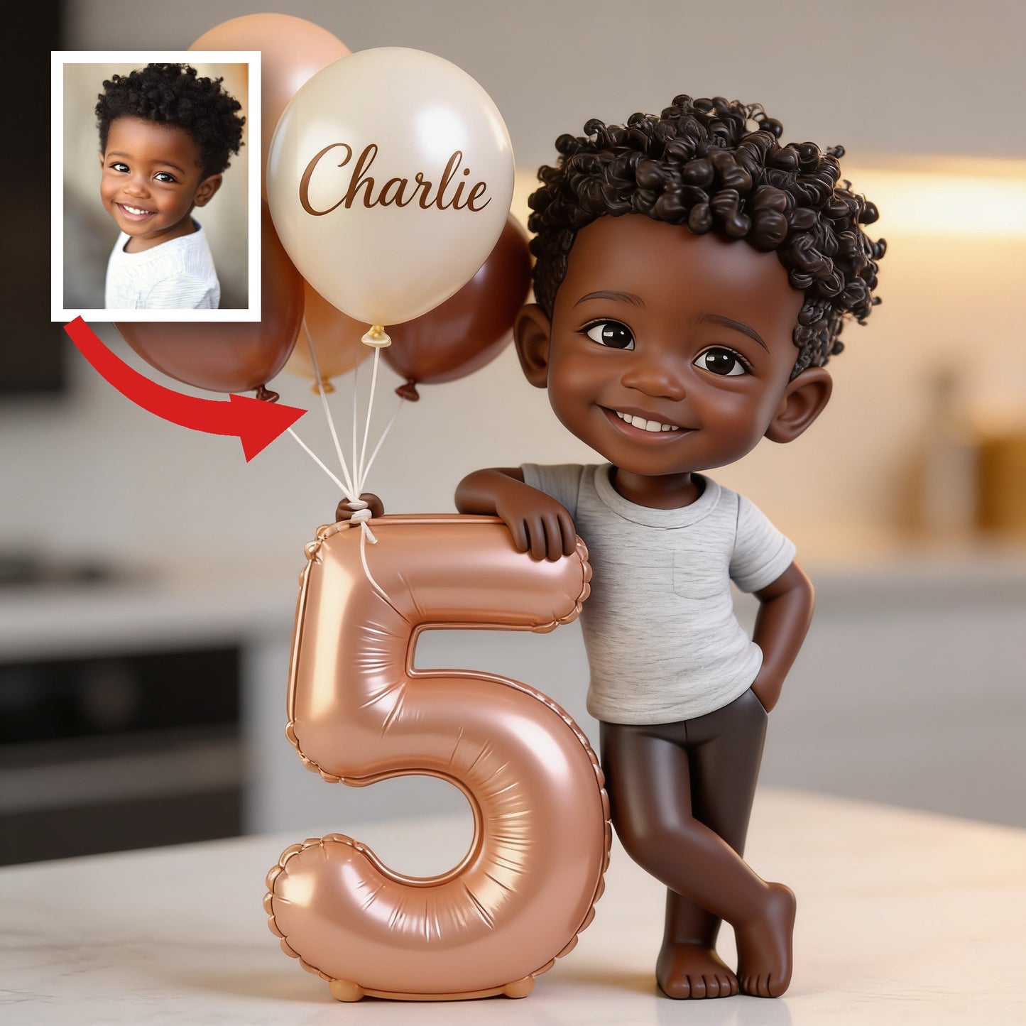 Personalized Cute Little Black Boy Birthday Custom Shaped Acrylic Plaque with Custom Name, Age Number and Balloons, Kids Milestone Gift