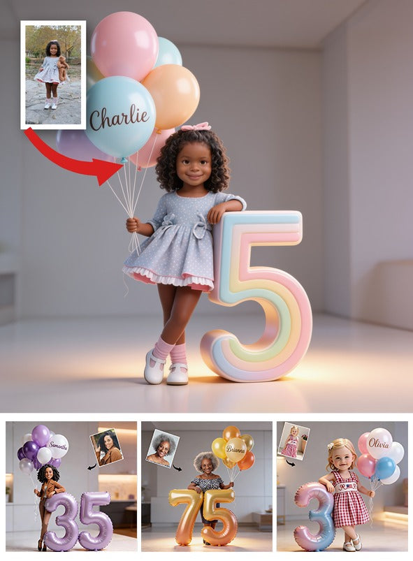 Personalized Kids Birthday Custom Shaped Acrylic Plaque, Little Black Girl Portrait with Balloons Milestone Birthday Keepsake Gift
